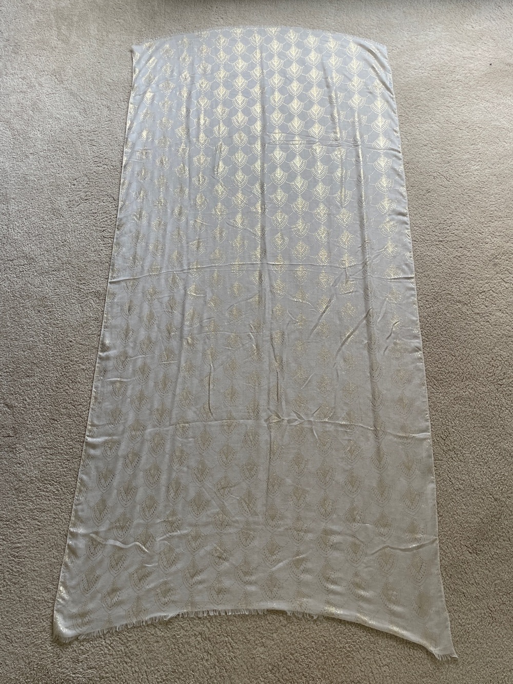 Light Cream Scarf with Gold Leaf Motif 76” x 36”